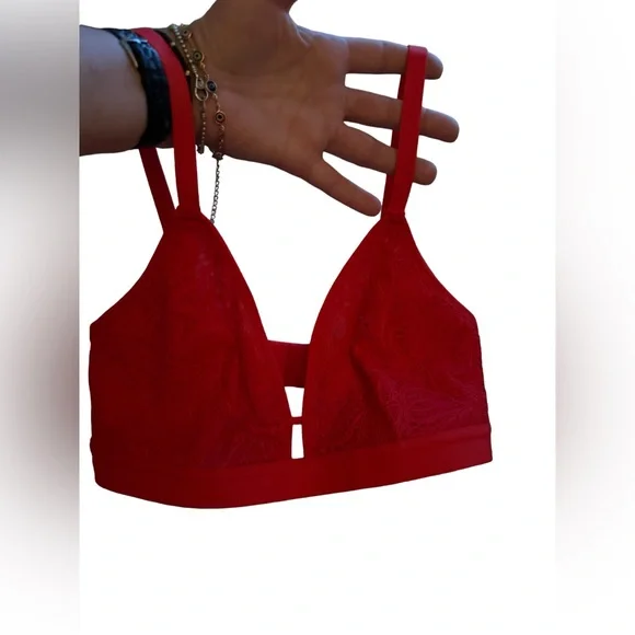 Lively- 3 Piece SET- Palm Lace Busty Bralette Bikini&Thong-Tomato Red- Size:1 S